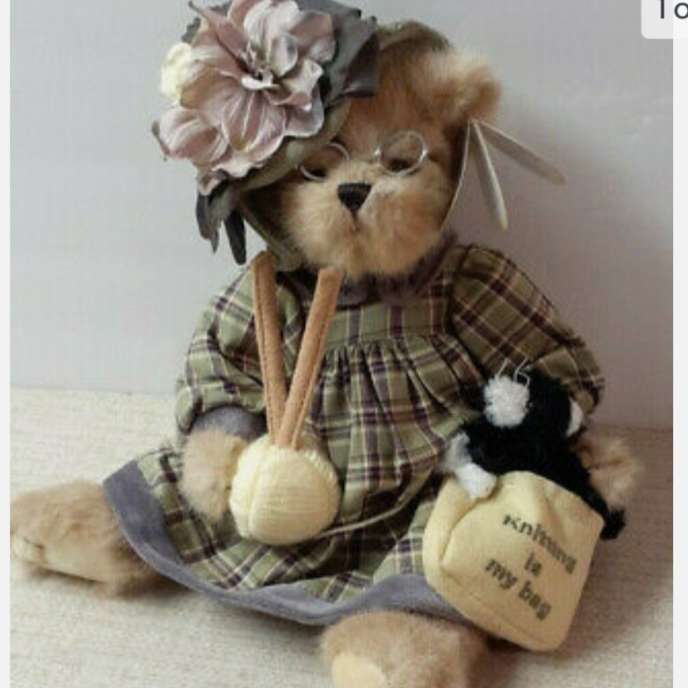 Vtg. Bearington Collection Knitter and Pearl Plush #1081 Bear & Cat Retired 1991